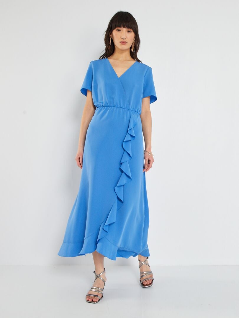 Lange, soepelvallende jurk blauw - Kiabi