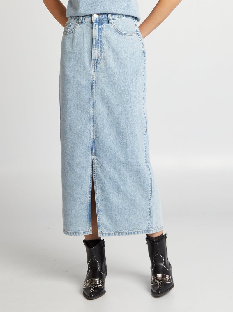 Lange spijkerrok met hoge taille BLAUW - Kiabi