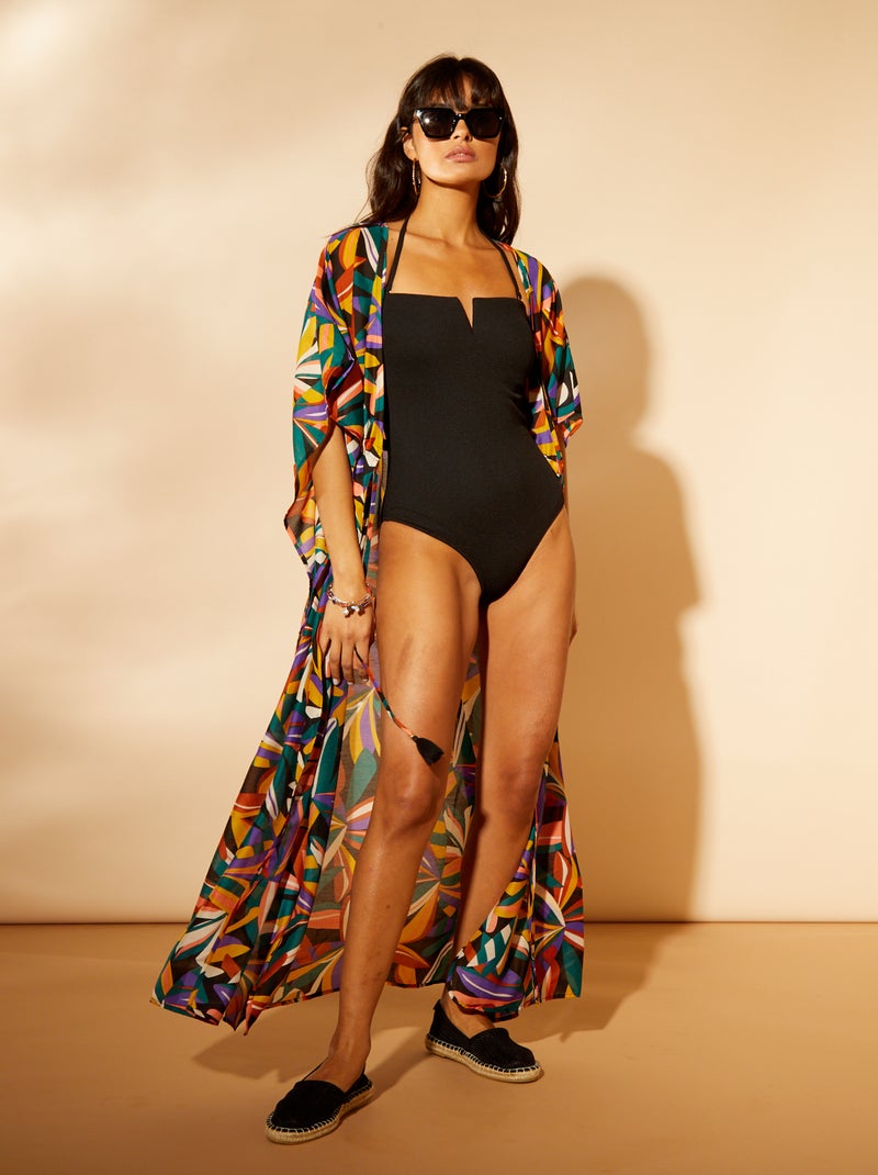 Lange strandjurk met print ZWART - Kiabi