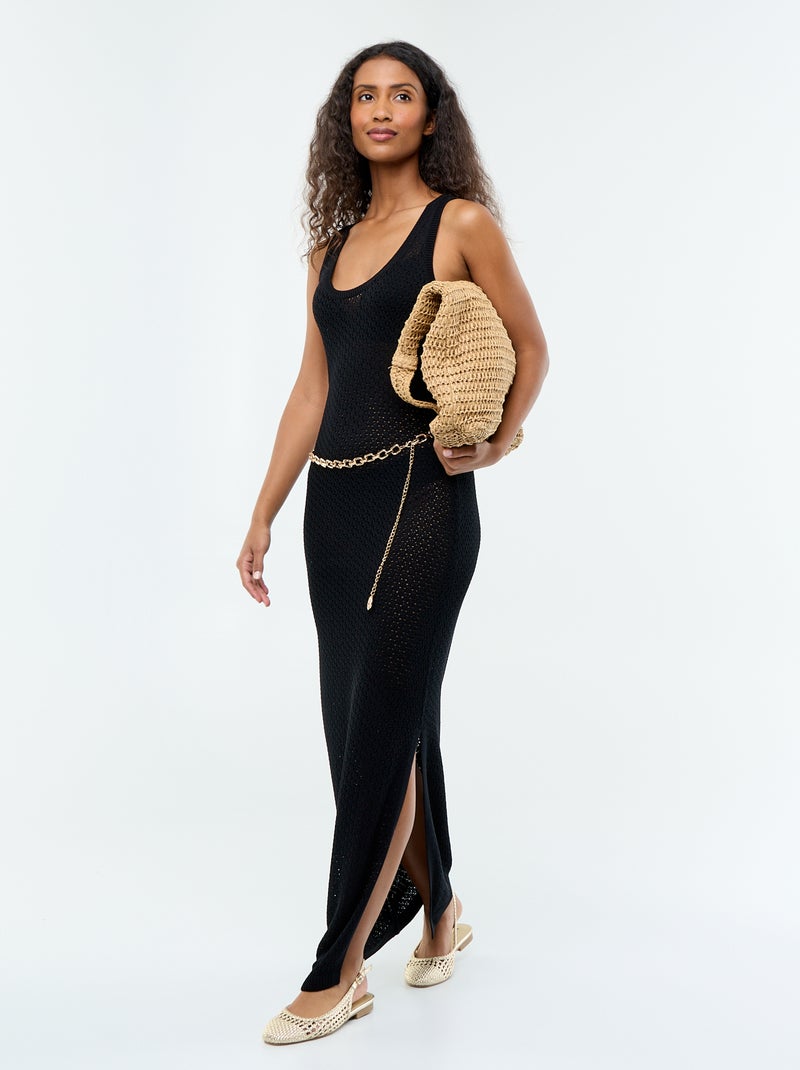 Lange strandjurk van gehaakte tricot Zwart - Kiabi