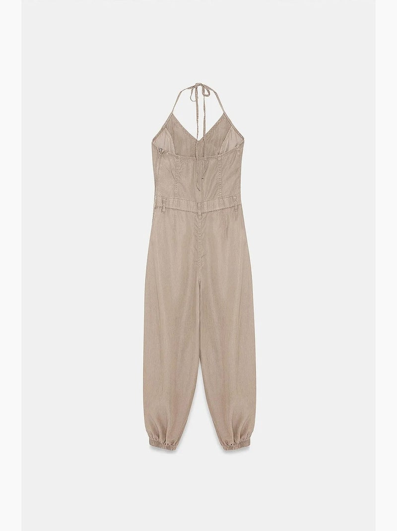 Lange tencel jumpsuit met halternek dilvin Klei-beige - Kiabi