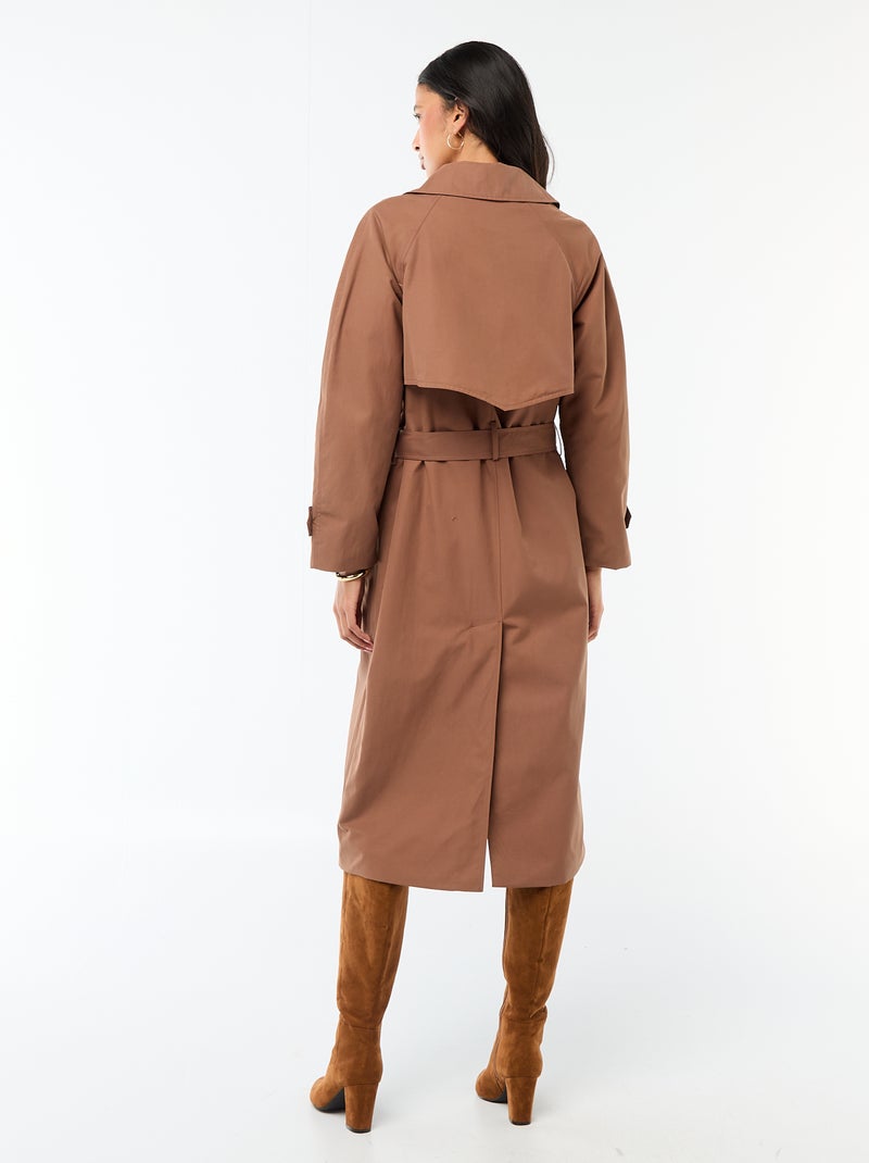 Lange trenchcoat met dubbele knoopsluiting Bruin - Kiabi