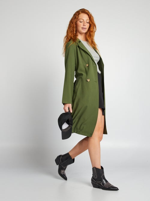 Lange trenchcoat met dubbele knoopsluiting - Kiabi