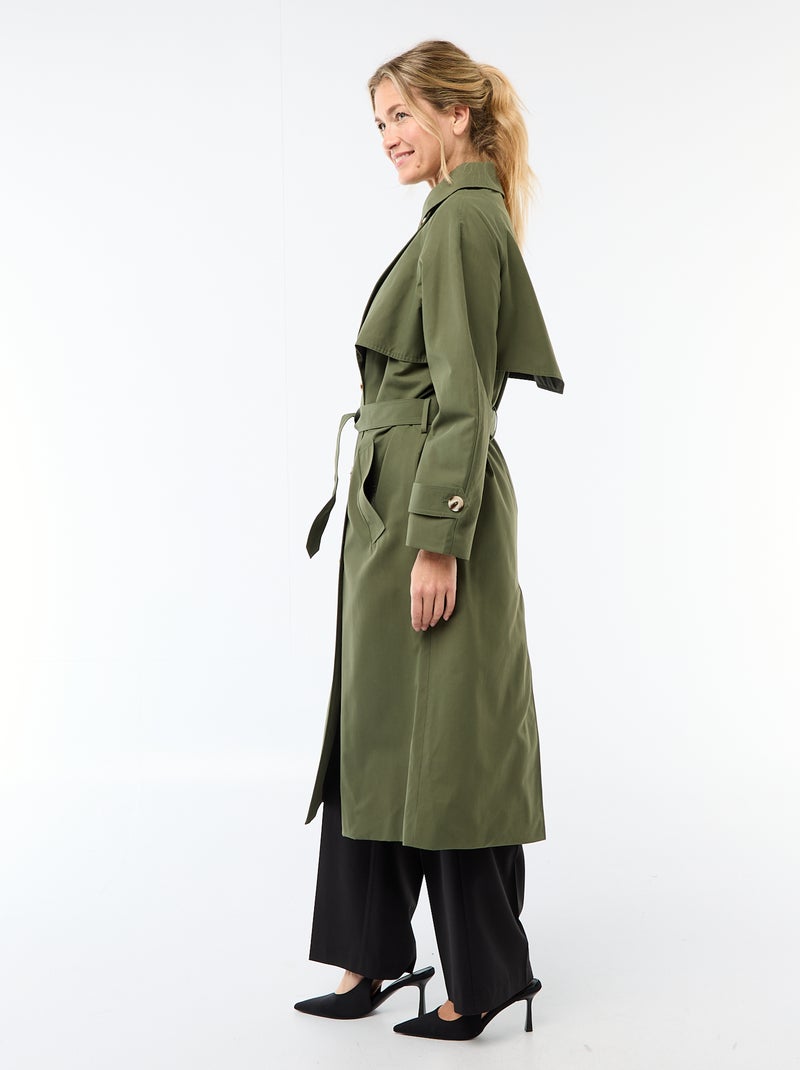 Lange trenchcoat met dubbele knoopsluiting Groen - Kiabi
