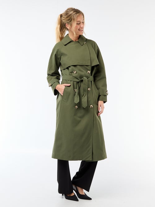 Lange trenchcoat met dubbele knoopsluiting - Kiabi