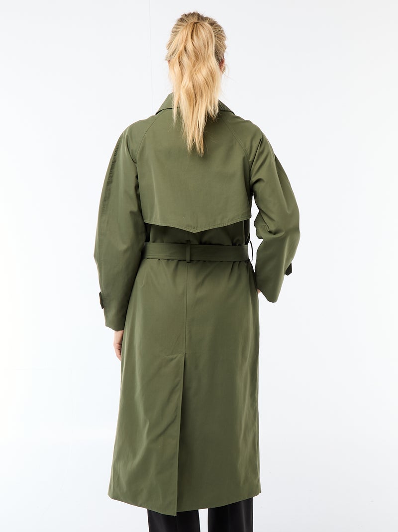Lange trenchcoat met dubbele knoopsluiting Groen - Kiabi
