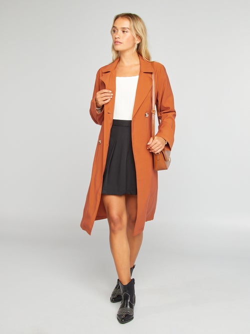 Lange trenchcoat met dubbele knoopsluiting - Kiabi