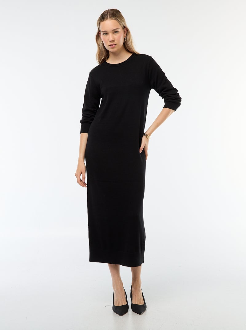 Lange trui-jurk met lange mouw zwart - Kiabi