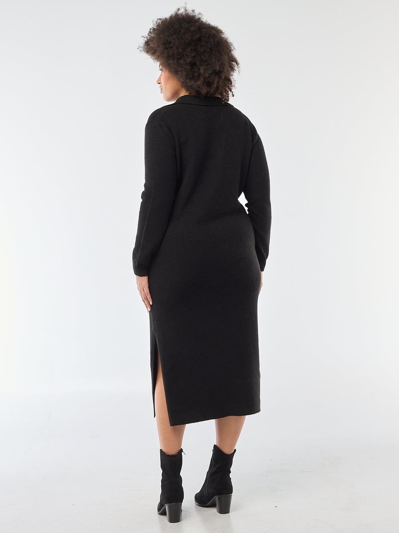 Lange trui-jurk met polokraagje zwart - Kiabi