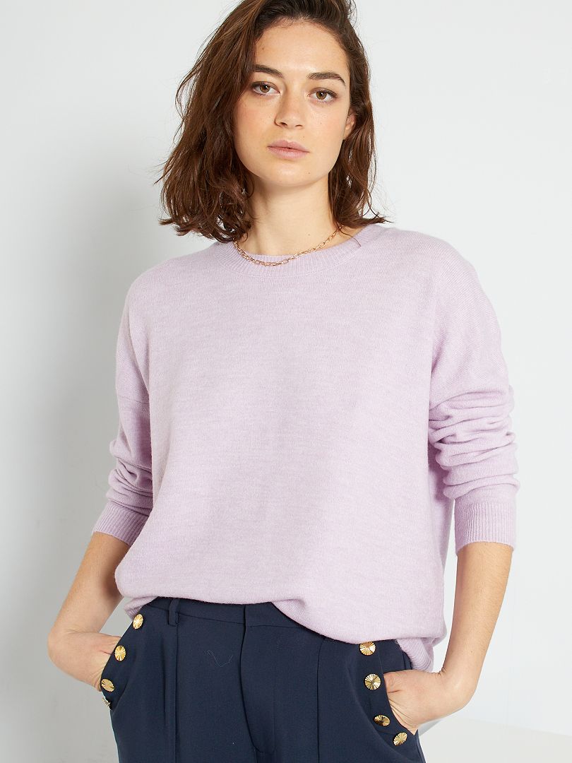 Lange trui van dun tricot paars - Kiabi