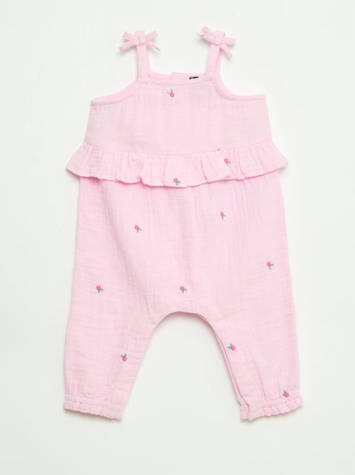 Lange tuinbroek met bandjes van katoenpopeline - Kiabi