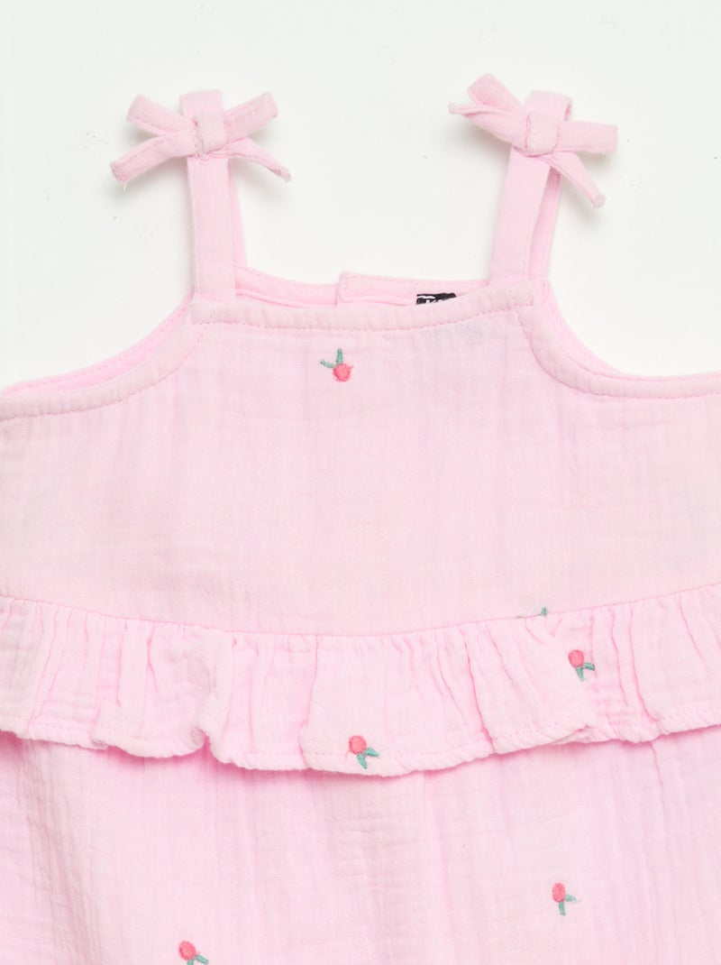 Lange tuinbroek met bandjes van katoenpopeline Rose - Kiabi