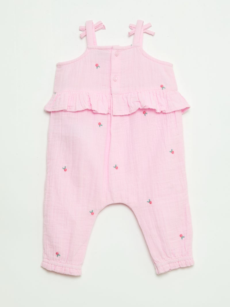 Lange tuinbroek met bandjes van katoenpopeline Rose - Kiabi