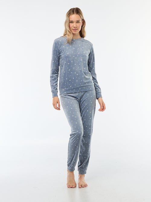 Lange, tweedelige fleecepyjama met T-shirt + broek -  2-delig - Kiabi