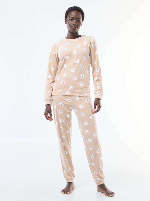 Lange, tweedelige fleecepyjama met T-shirt + broek -  2-delig - Kiabi