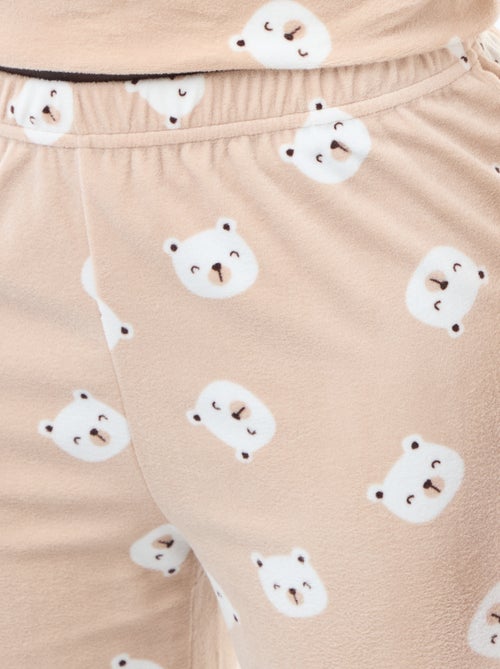 Lange, tweedelige fleecepyjama met T-shirt + broek -  2-delig - Kiabi