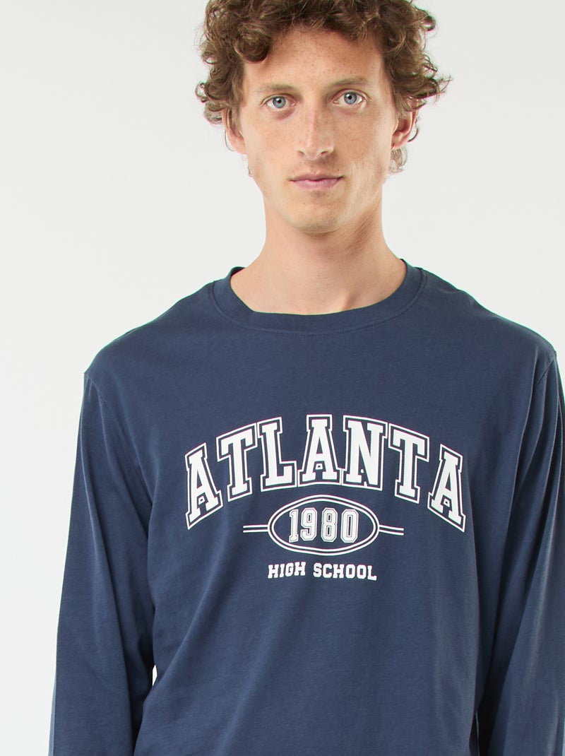 Lange, tweedelige pyjama van jersey met T-shirt + broek - 2-delig Blauw - Kiabi