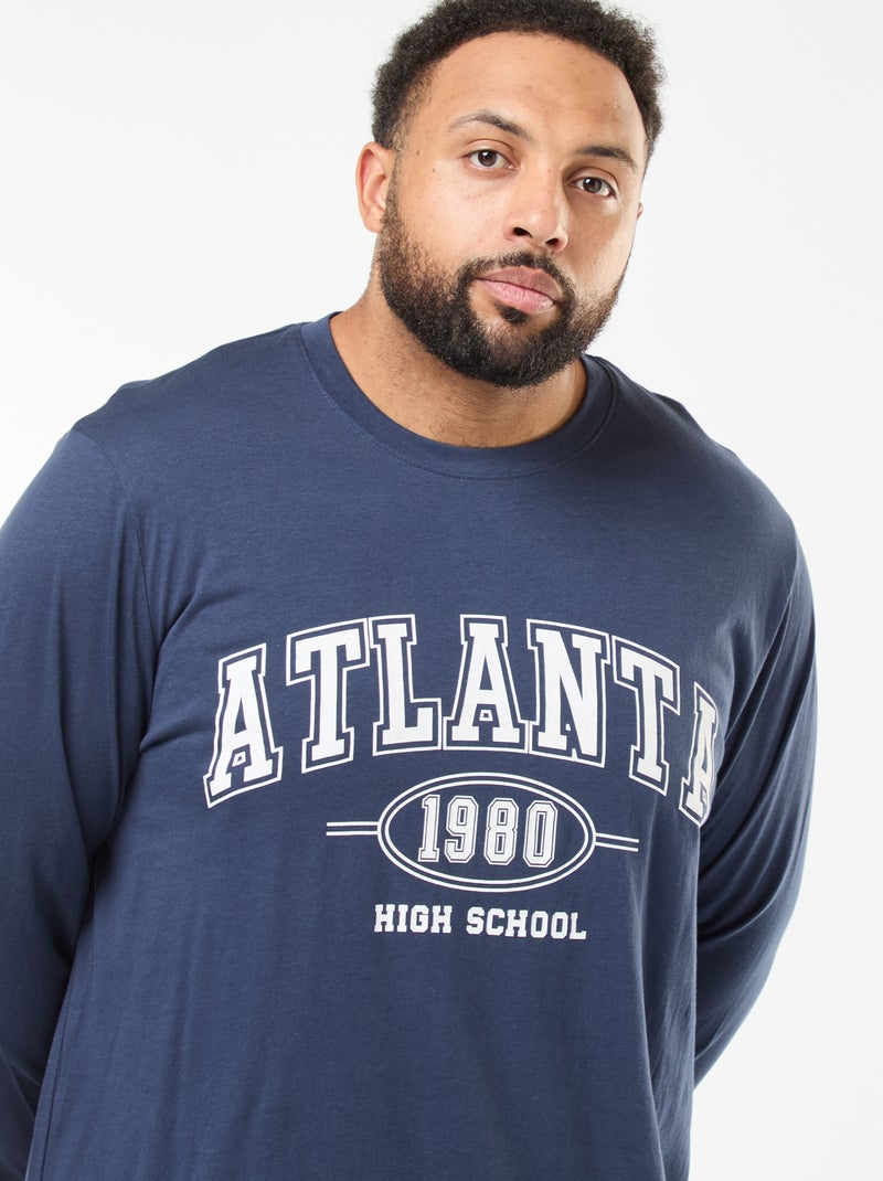 Lange, tweedelige pyjama van jersey met T-shirt + broek - 2-delig Blauw - Kiabi