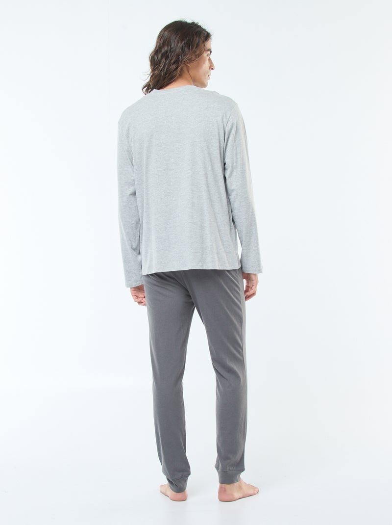 Lange, tweedelige pyjama van jersey met T-shirt + broek - 2-delig Grijs - Kiabi