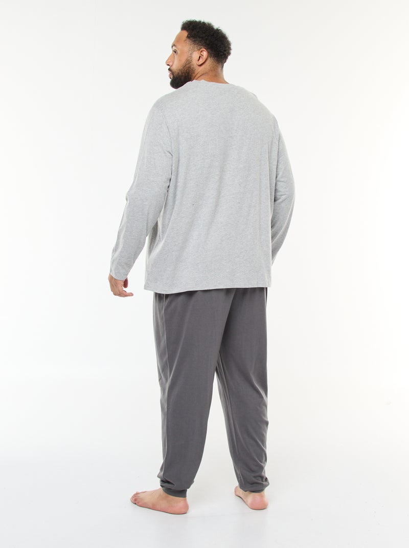 Lange, tweedelige pyjama van jersey met T-shirt + broek - 2-delig Grijs - Kiabi