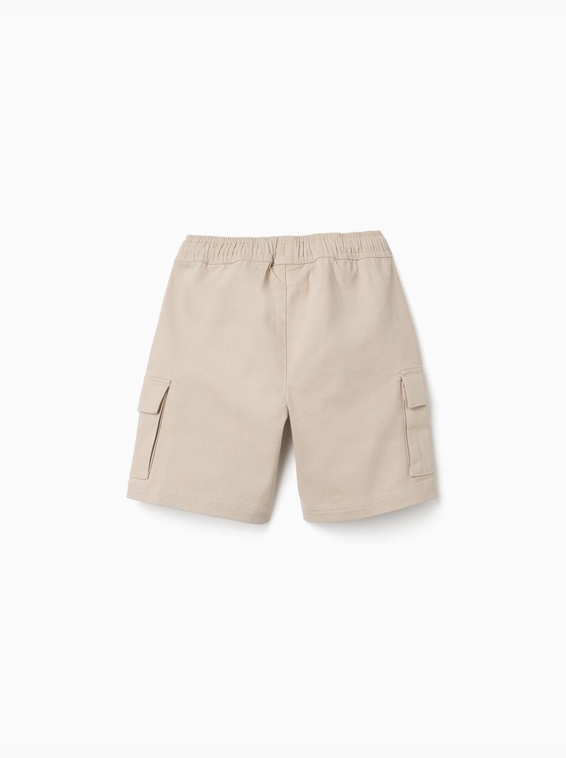Lange twill cargoshort met trekkoord Lichtbeige - Kiabi