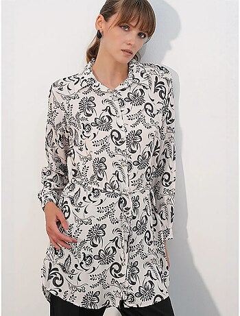 Lange viscose crêpe blouse met bloemenprint en ceintuur bdart