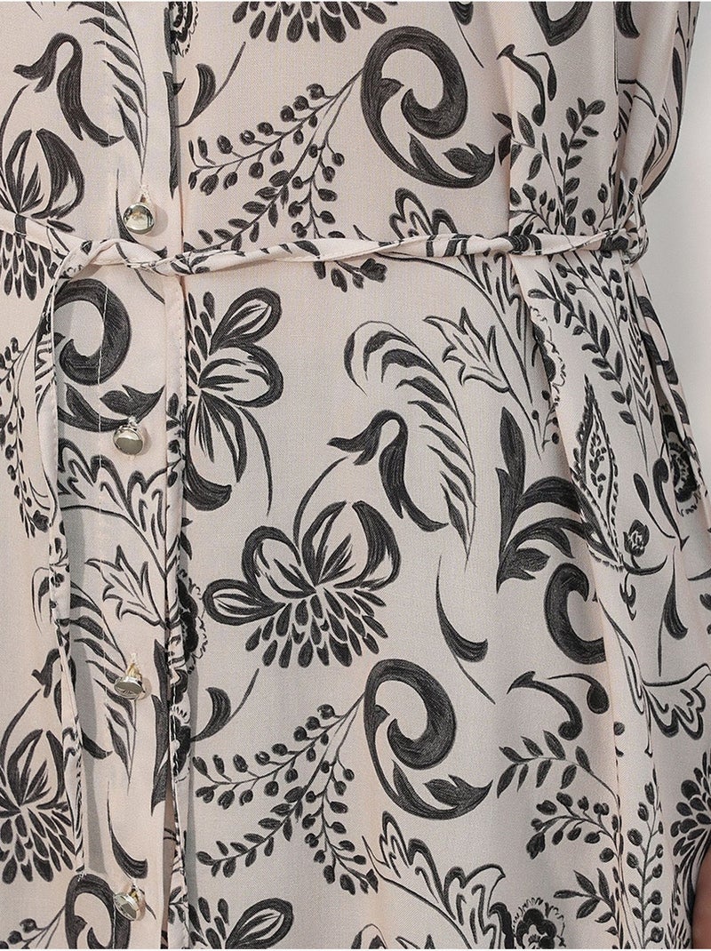 Lange viscose crêpe blouse met bloemenprint en ceintuur bdart Gebroken wit - Kiabi