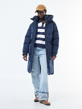 Lange warme waterafstotende gewatteerde jas met capuchon