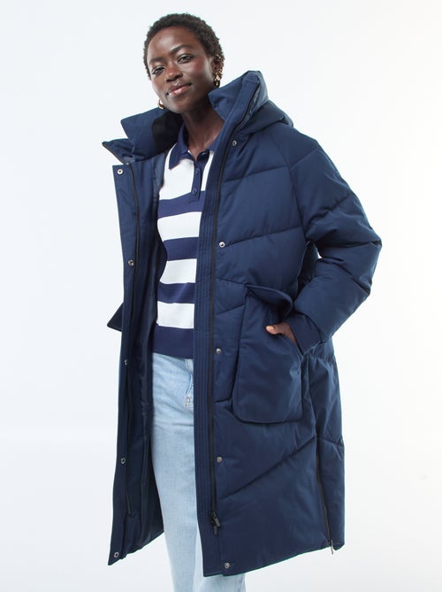 Lange warme waterafstotende gewatteerde jas met capuchon - Kiabi