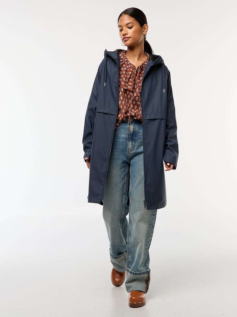 Lange, waterafstotende parka met capuchon Blauw - Kiabi