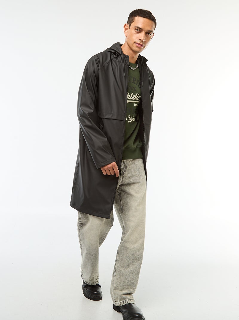Lange, waterafstotende parka met capuchon zwart - Kiabi