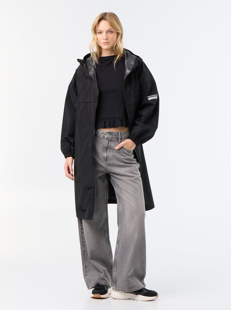 Lange waterafstotende parka met capuchon Zwart - Kiabi