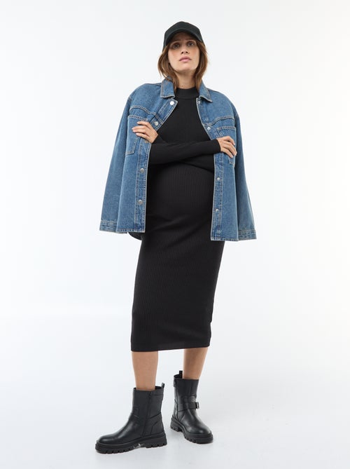 Lange zwangerschapsjurk met ribbeltextuur - Kiabi