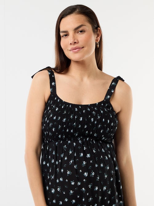 Lange zwangerschapsjurk met smockwerk - Kiabi