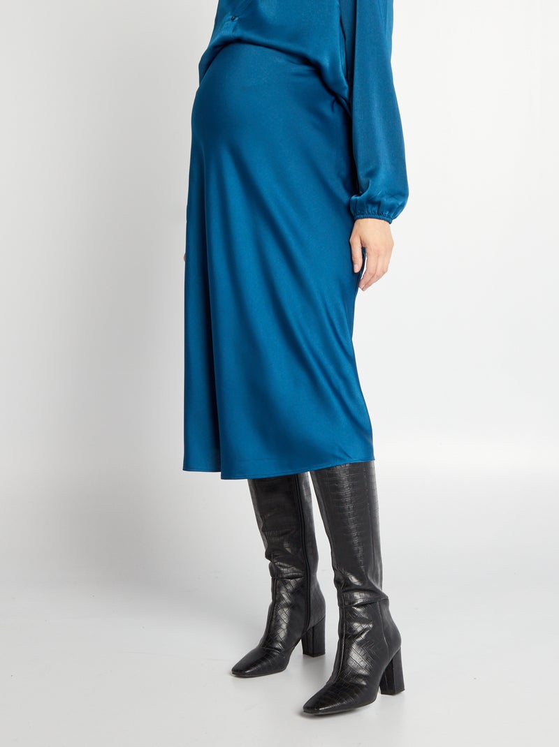 Lange zwangerschapsrok van satijn BLAUW - Kiabi