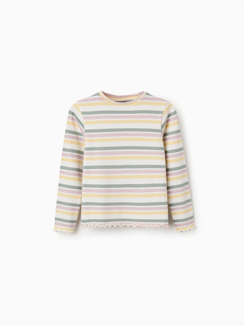 Langemouwen geribde t-shirt met strepen - Kiabi Langemouwen geribde t-shirt met strepen - Kiabi
