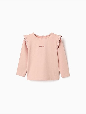 Lange mouw t-shirt met ruches en borduurwerk
