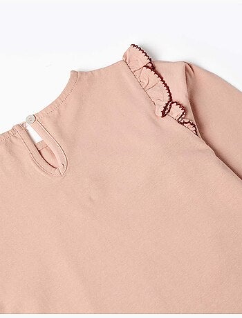 Lange mouw t-shirt met ruches en borduurwerk