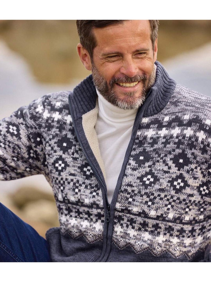 Le blouson tricot jacquard doublé sherpa  - atlas for men Bleu marine - Kiabi