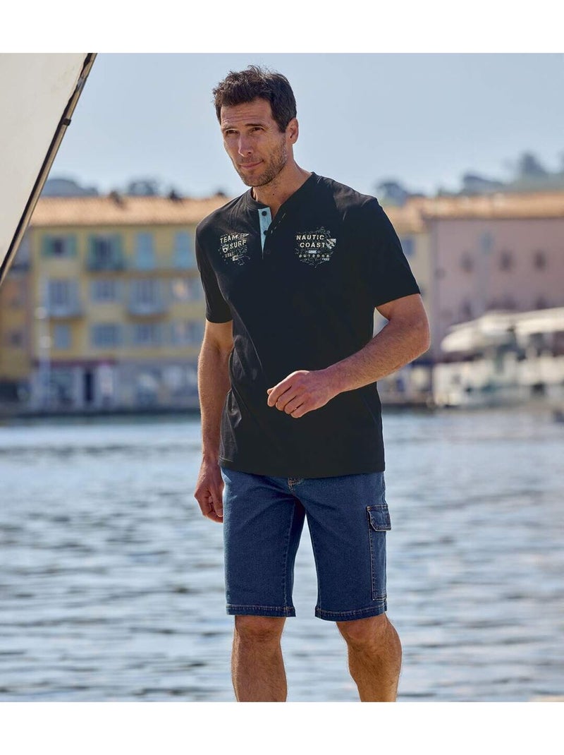 Le Lot de 2 Tee-Shirts Col Boutonné Tropic Cup  - ATLAS FOR MEN Bleu Noir - Kiabi