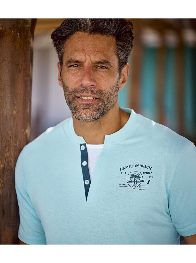 Le Lot de 2 Tee-shirts Col Fantaisie  - ATLAS FOR MEN Bleu turquoise - Kiabi