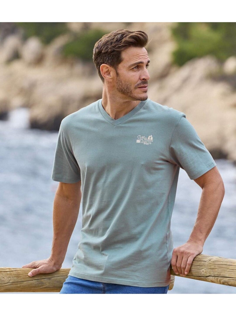 Le lot de 3 tee-shirts manches courtes col v  - atlas for men Bleu Bordeaux - Kiabi