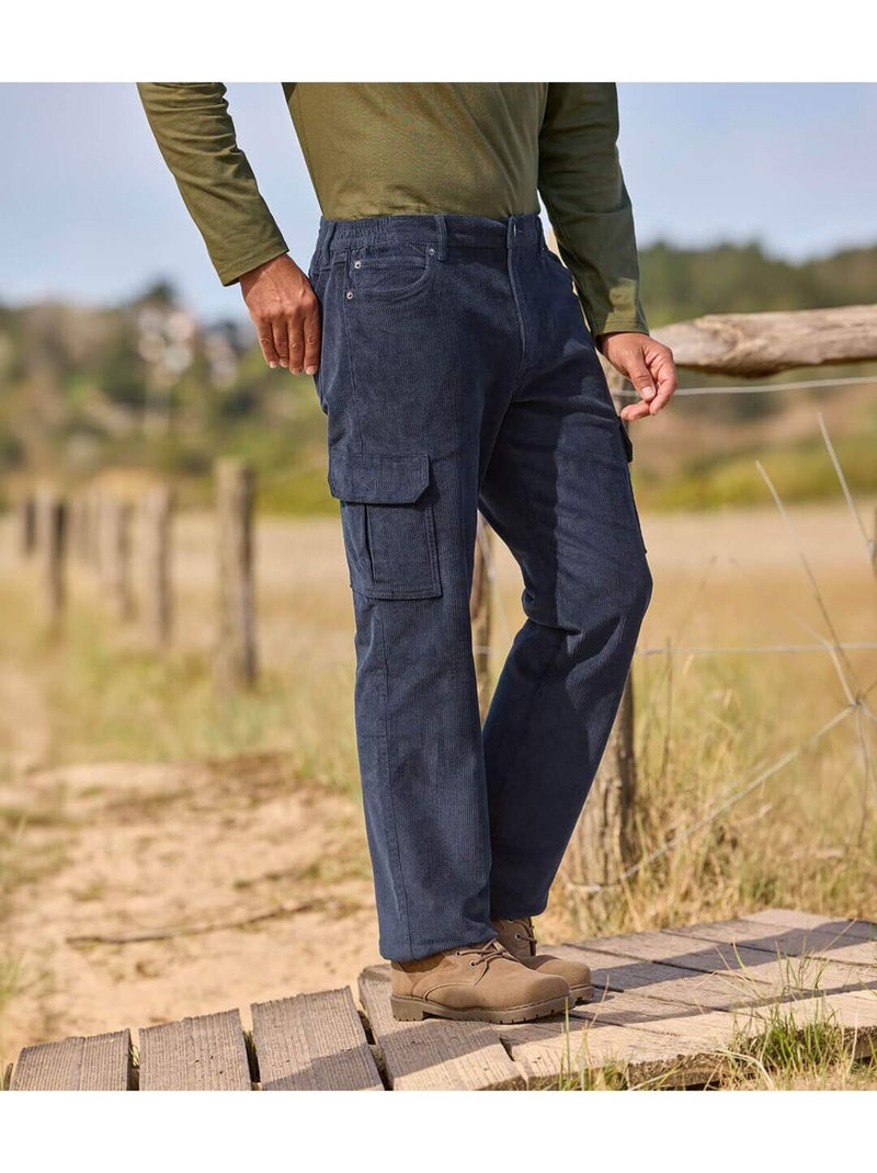 Le pantalon cargo confort velours côtelé  - atlas for men Bleu marine - Kiabi