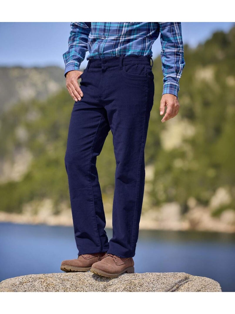 Le pantalon regular en velours stretch  - atlas for men Bleu marine - Kiabi