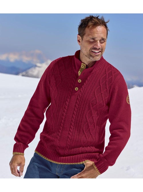 Le pull col boutonné tricot torsadé mountain  - atlas for men - Kiabi