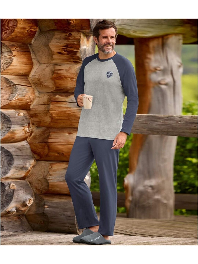 Le pyjama jersey col rond manche raglant haut bicolore  - atlas for men Bleu - Kiabi