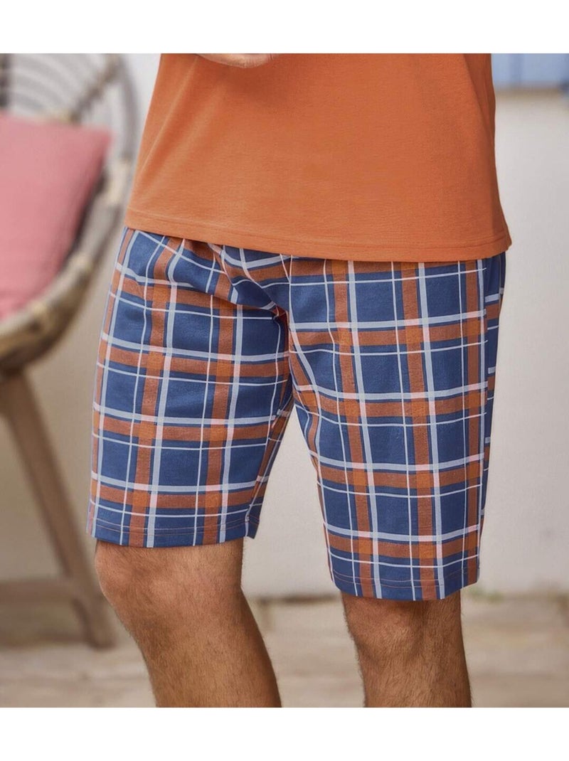 Le pyjashort col v bas carreaux   - atlas for men Orange - Kiabi