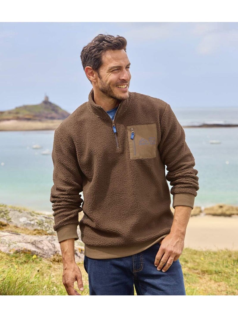 Le sweat sherpa à col zippé  - atlas for men Marron - Kiabi