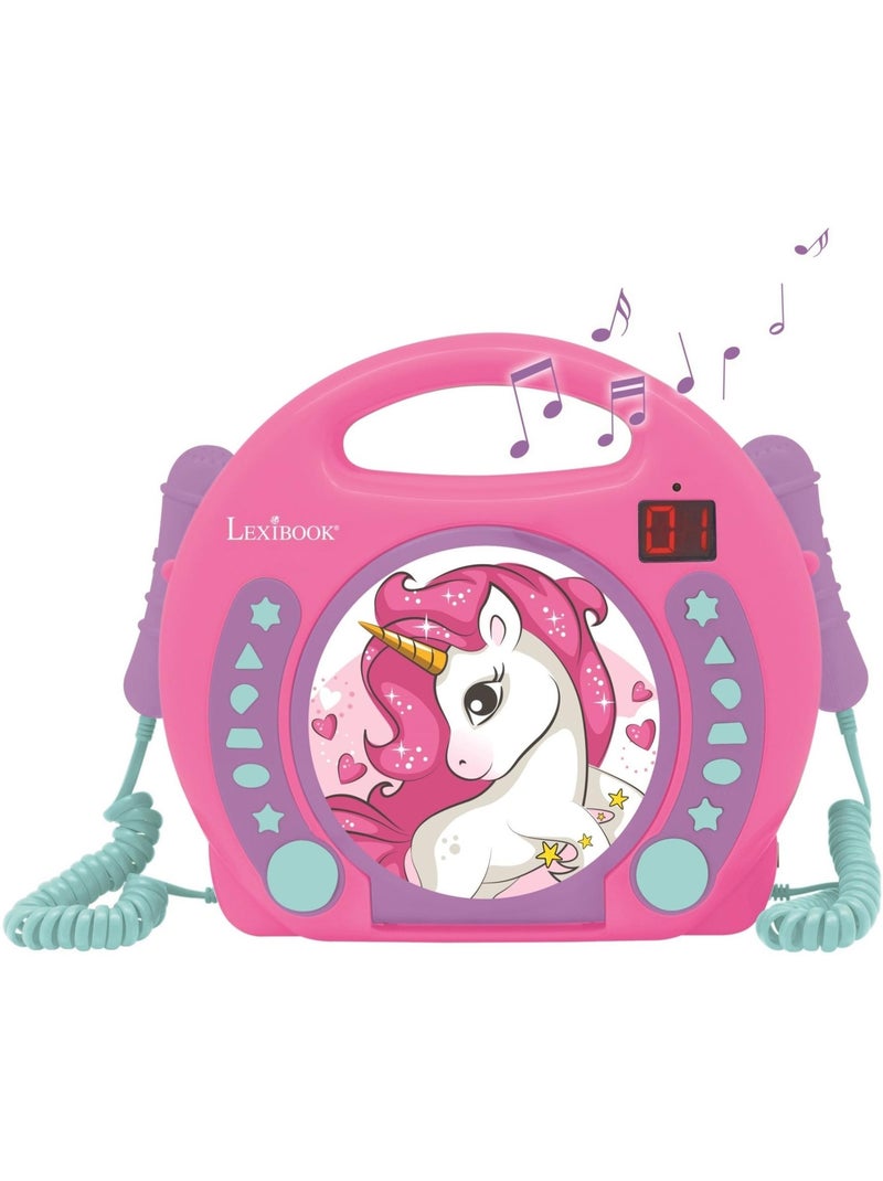 Lecteur cd portable avec 2 microphones coloris licorne Rose - Kiabi