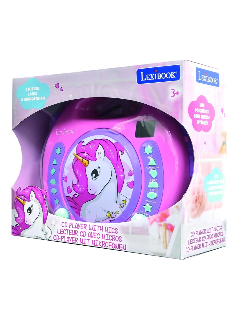 Lecteur cd portable avec 2 microphones coloris licorne Rose - Kiabi